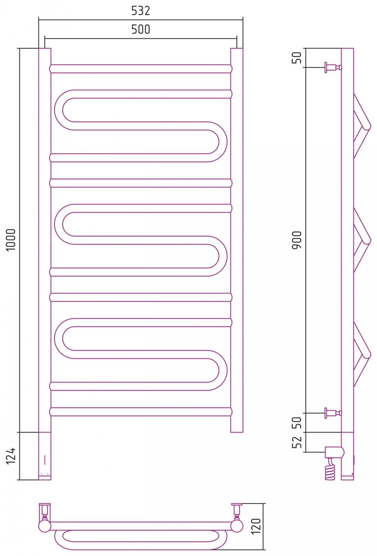 Полотенцесушитель электрический Сунержа Элегия 3.0 1000x500