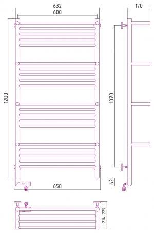 Полотенцесушитель электрический Сунержа Богема +4 полки 2.0 1200x600